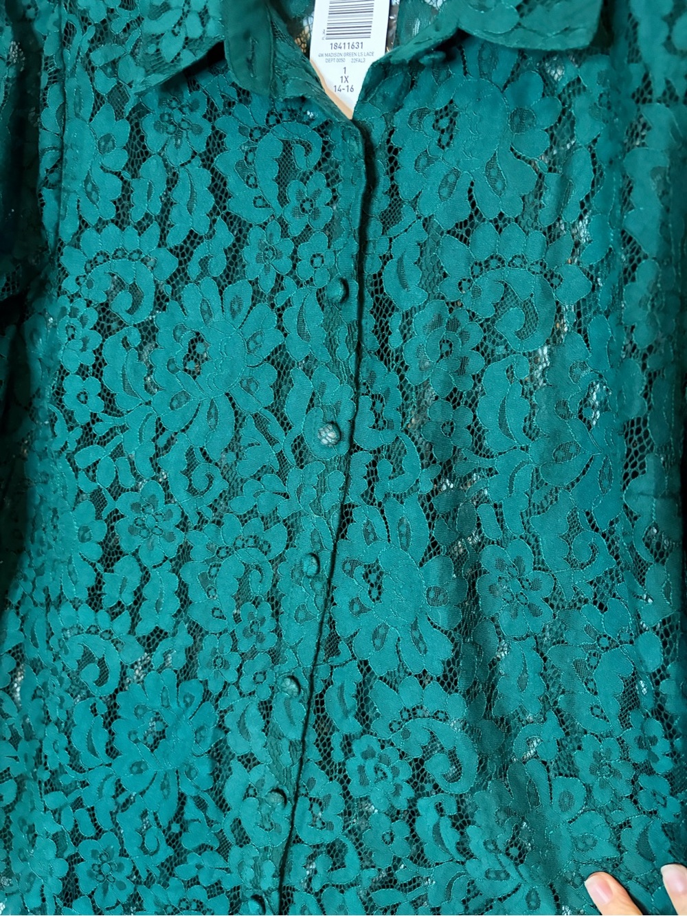 NWT Torrid Emerald Floral Lace Button-Front Blouse Size 1X - Picture 2 of 10